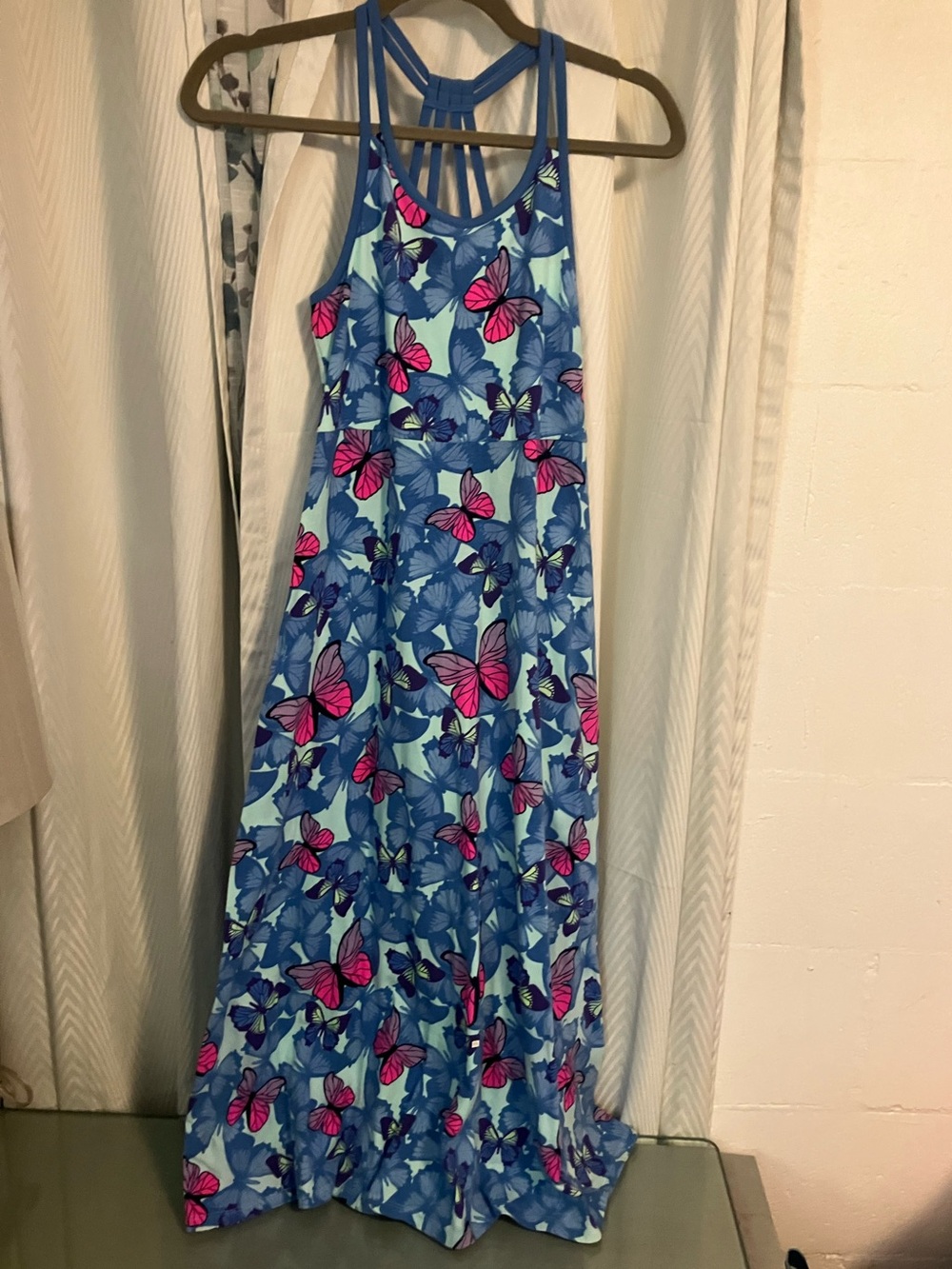 SO Blue Butterfly Print Dress with Pink and Purple Accent Size Medium
